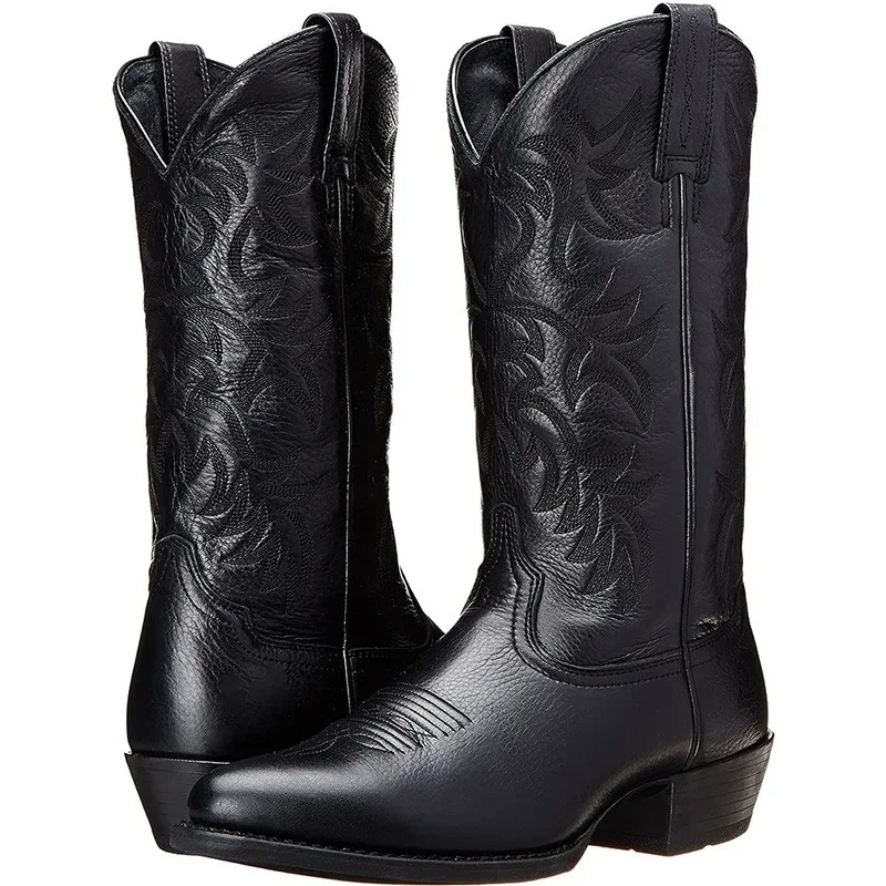 Top Quality Tall Embroidered Retro Sleeve Men's and Women's Wide-Headed Western Cowboy Boots Size 38-48 Men Boots