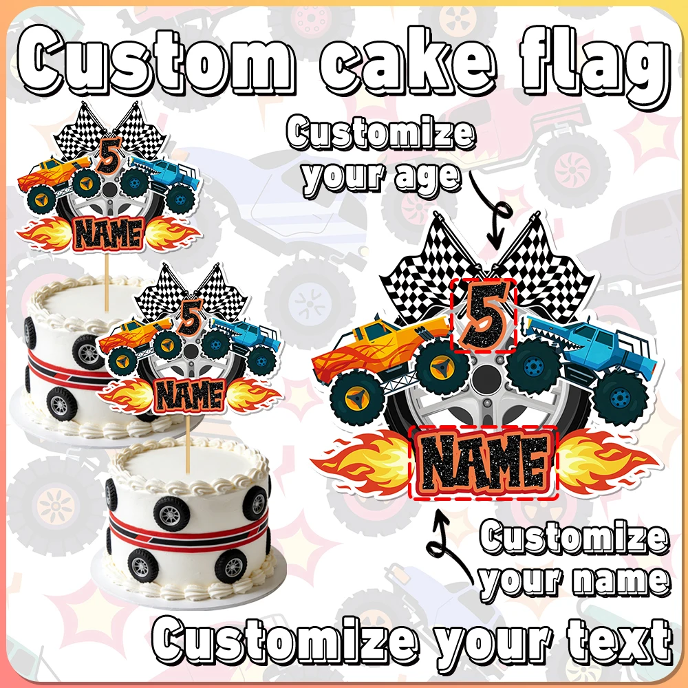 Personalisierter Monster-Truck-Kuchenaufsatz zum Geburtstag mit individuellem Namen und Alter für Meilenstein-Geburtstagsfeier-Kuchendekoration – Detail 10
