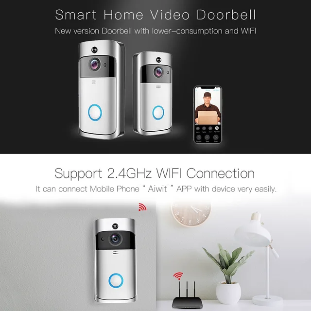 sonnette video sans fil intelligente sans fil wi-fi, Vision nocturne HD 720P – Image 2