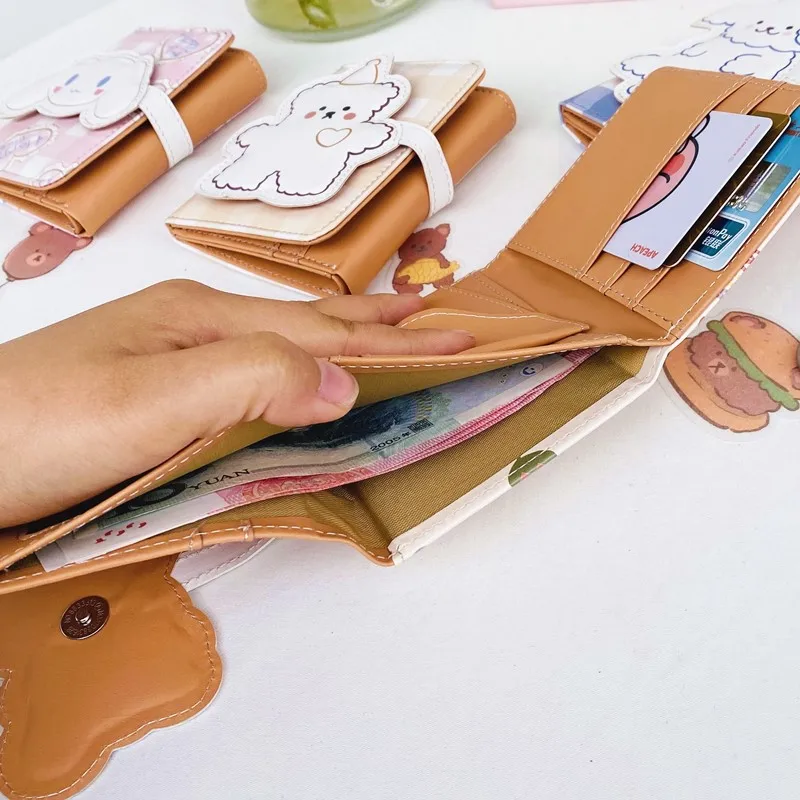 Cute Bear Women Wallet Money Bag Short Coin Purse Female Student Cartoon Card Holder Leather Card Bag Three Fold Wallet Clutch 5