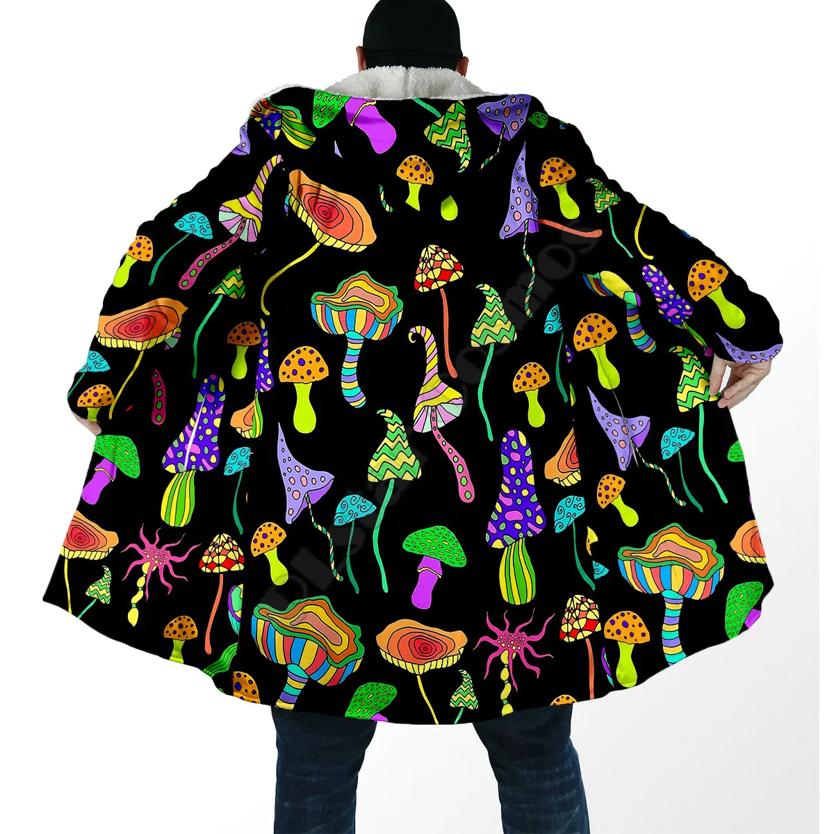Mushroom 3D All Over Printed Fashion Winter Men/Women Hooded Cloaks Fleece Wind Breaker Unisex Casual Warm Overcoat 01