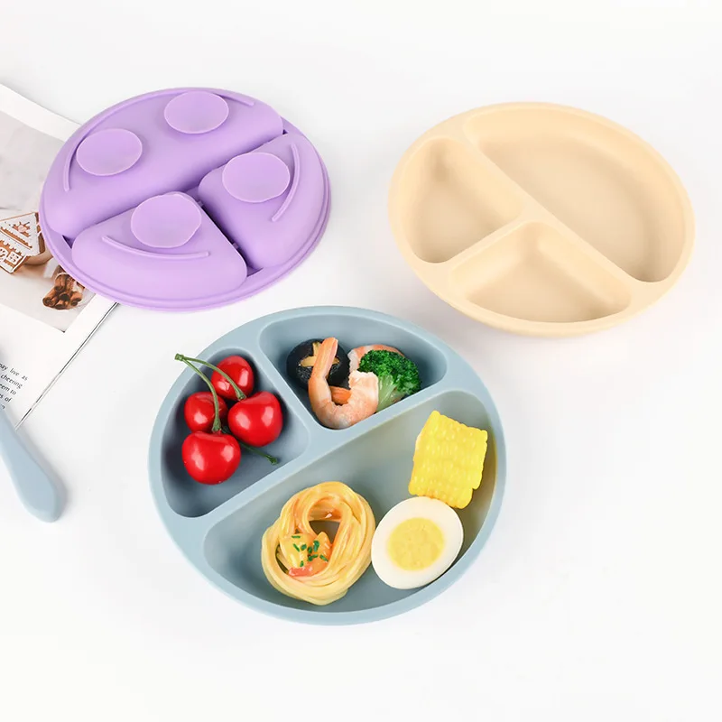 Baby Silicone Plate with Suction - Easy Clean up Non-Slip Feeding Dish for Infant Toddler Retro Kids Smile Face Bowl