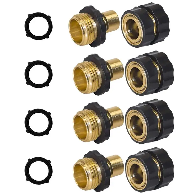 

Garden Hose Connector 4 Sets Universal 3/4 Inch Thread Fitting Connector Sturdy Garden Hose Quick Connector Fittings Male And