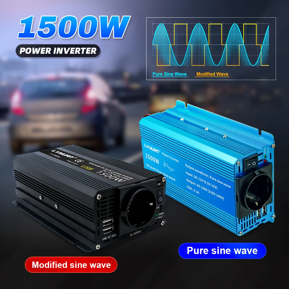 

Inverter 12V To AC 220V 1500W Pure Sine/Modified Sine Wave Solar Power Inverter Transformer Voltage Frequency Converter