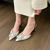 Women's High Heels, Diamond Square Buckle Sandals, Pointed Toe 1