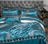 Jacquard Weave Sateen Lace Natural Chic Heavy Comforter Cover Set 4Pcs Satin Soft Luxury 1Duvet Cover 1Flat Sheet 2Pillowcases 3