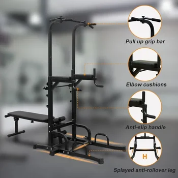 Power Tower Dip Station with Bench Pull Up Bar Heavy Duty Multi-Function Fitness Training Equipment for Home Office Gym 2