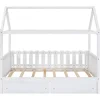 Solid Wood Twin Size House Bed Frame with Roof/Drawers/Fence-Shaped Guardrail, House Bed Platform Bed for Kids,Teens 5