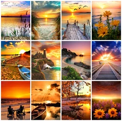 AZQSD 5D Diamond Embroidery Sunset Seaside Rhinestones Diamond Art Painting Landscape Cross Stitch Kits Needlework Home Decor