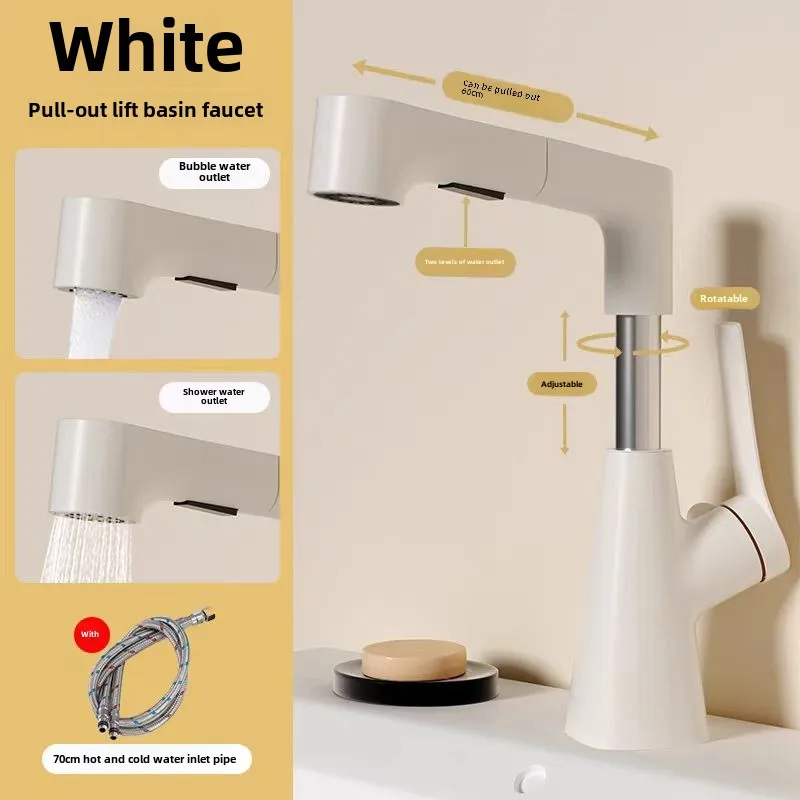 High quality stainless steel multifunctional lifting universal pull-out faucet, washbasin, sink, bathroom, hot and cold faucet 5