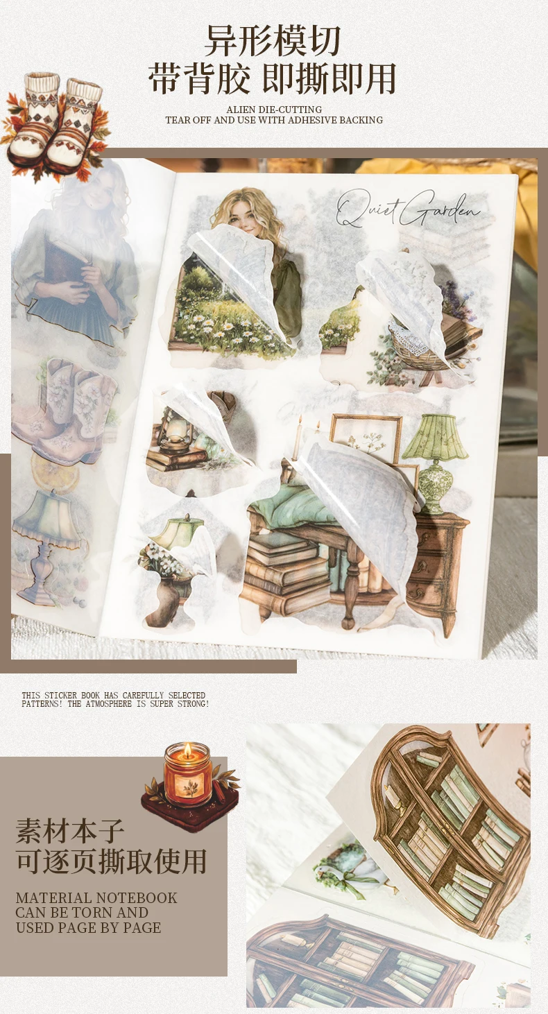 Vintage-Sammelalbum-Zubehör für den Alltag, Aufkleberbuch, kreatives Dekorationsmaterial, Notizbuch-Tagebuch-Aufkleber, ästhetisches Briefpapier – Detail 9