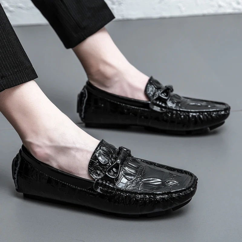 2023 Fashion New Shoes Men's Genuine Leather Anti slip Wear Flat Shoes Casual Shoes One Step Flat Shoes Men's Driving Shoes