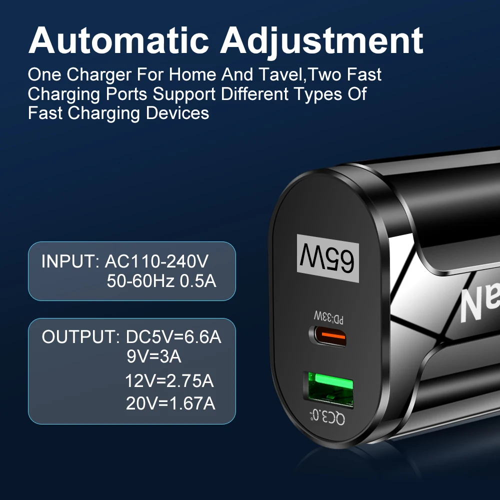 65W GaN USB PD Charger Fast Charge For IPhone 15 Xiaomi Huawei Mate 60 X5 Samsung Type C Mobile Phone Adaptor EU/US Plug Charger