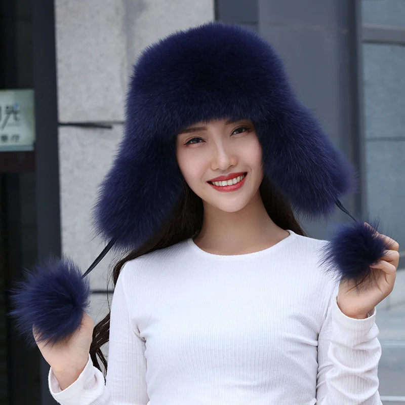 100% Real Fox Fur Hats Women display picture 2