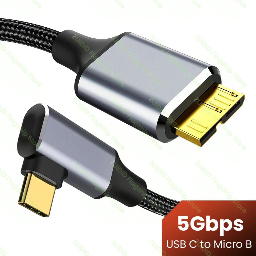 엘보우 USB 타입-C에서 마이크로 B 데이터 케이블 USB3.0 5Gbps 3A..