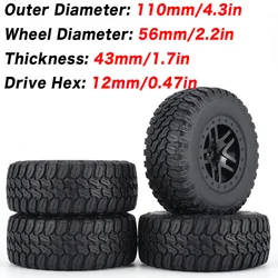 Juego de ruedas de goma para coche, Juego de 4 piezas de repuesto para Traxxas Slash 4X4 RC4WD HPI HSP Crawler, control remoto, 110mm