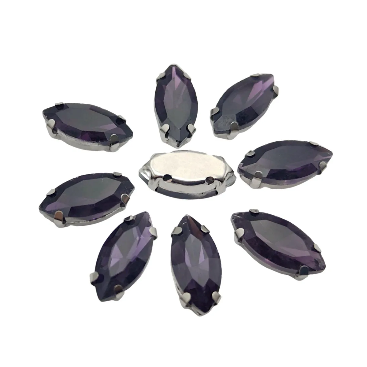 Elegant Marquise Sew-On Rhinestone Crystals with Silver Metal Base
