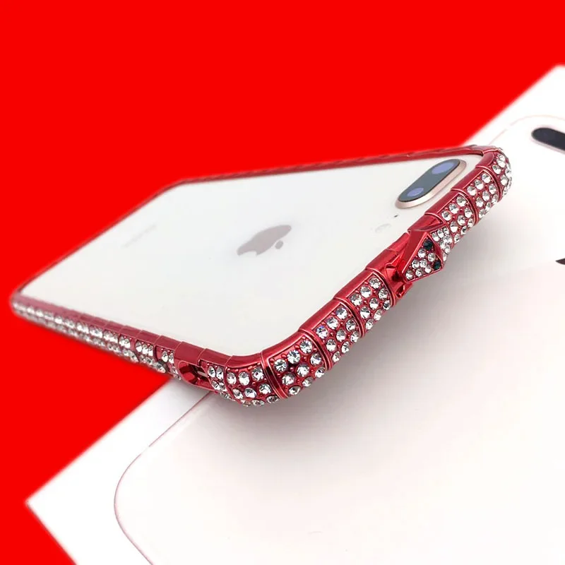 Luxury Bling Diamond Bumper For iPhone X XR XS Max 8 7 6 6S Plus Case Fashion Glitter Crystal Rhinestone Snake Metal Frame Cases
