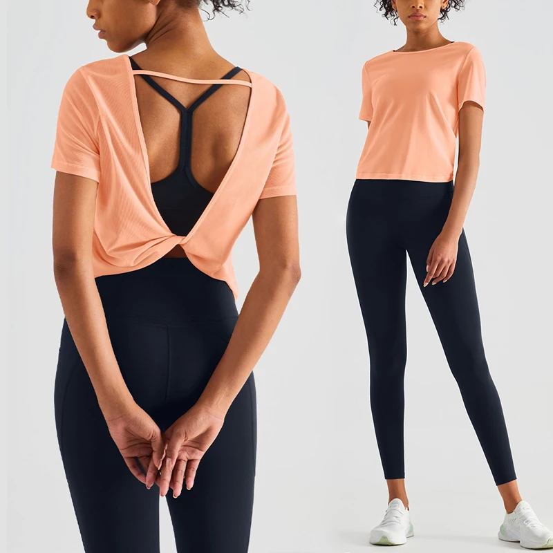 

Women Mesh Yoga T-Shirt Summer Ultrathin Slim Fit Short Sleeve Sport Shirts Gym Fitness Ultrathin Breathable Backless Tee Top