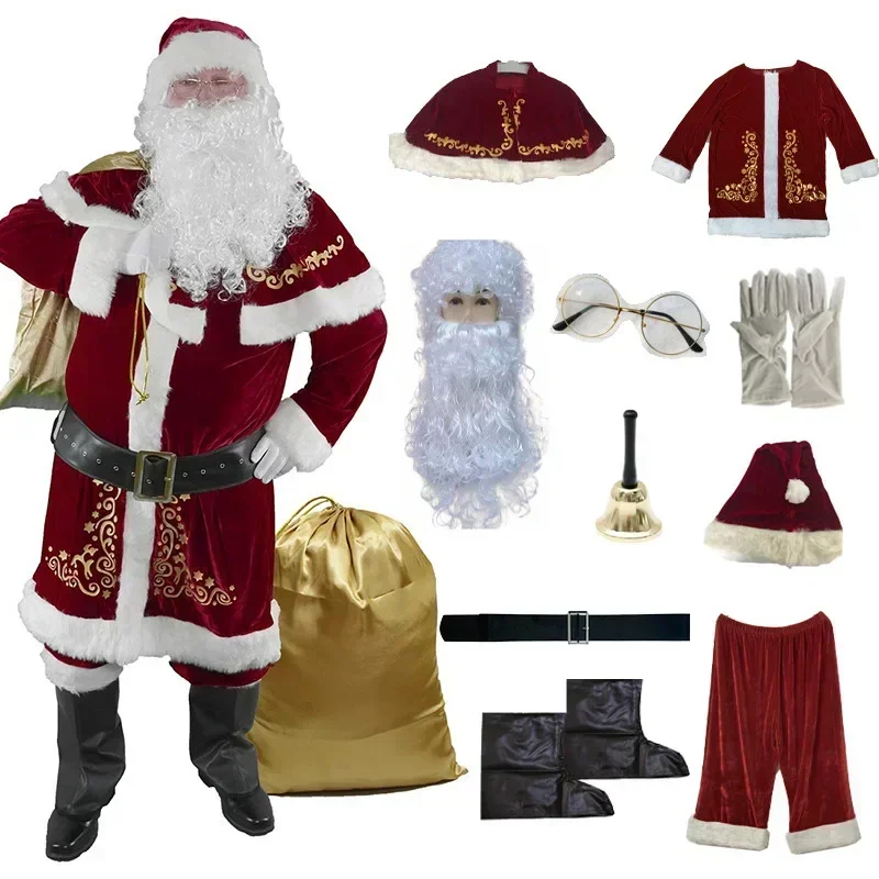 Yeenuo Costume De Père Noël Pour Homme - Costume De Père Noël Professionnel - Rouge - 10 Pièces