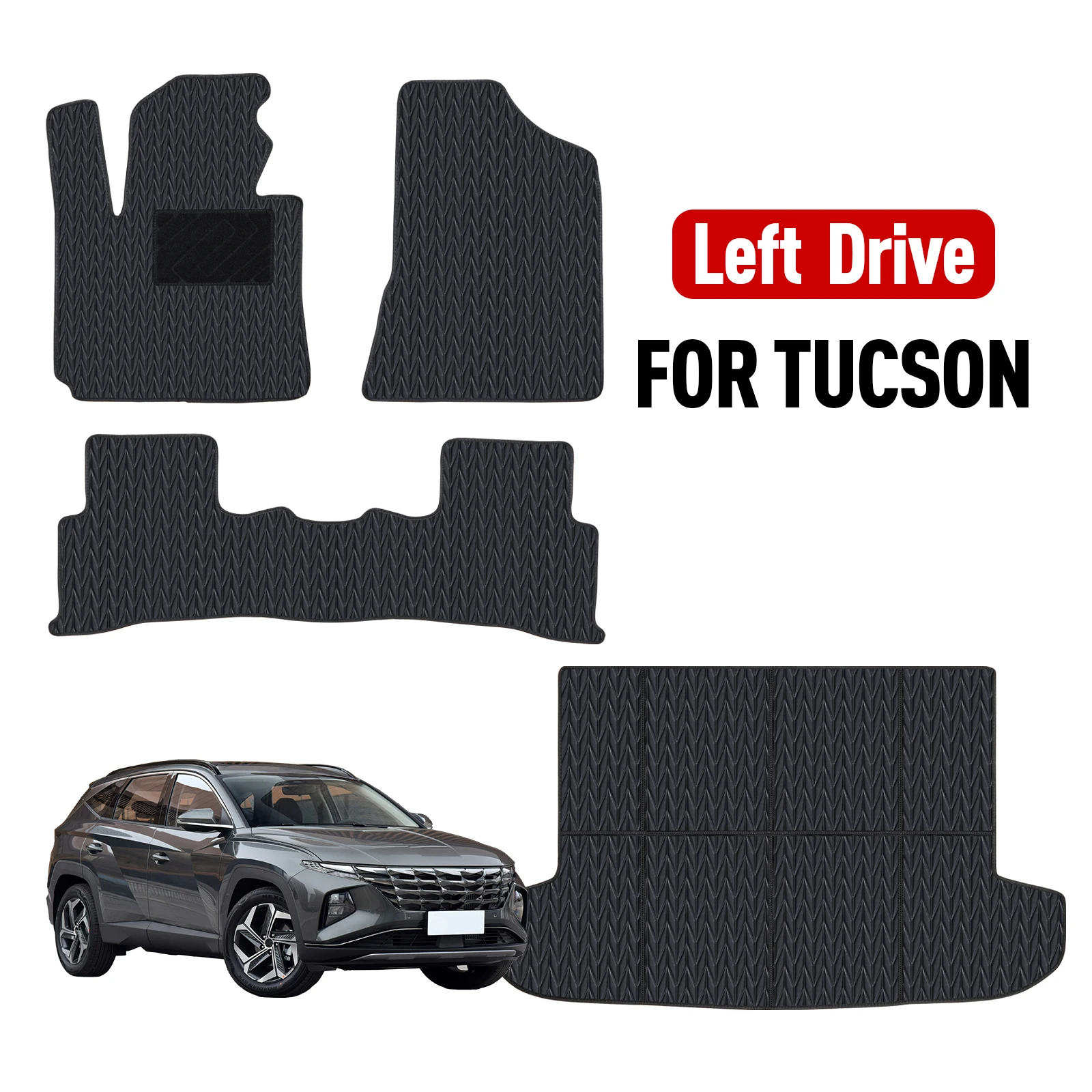 Tappetini Auto Per Hyundai Tucson 2016-2021 In TPE - Impermeabili E Antiscivolo - Set Completo - 4