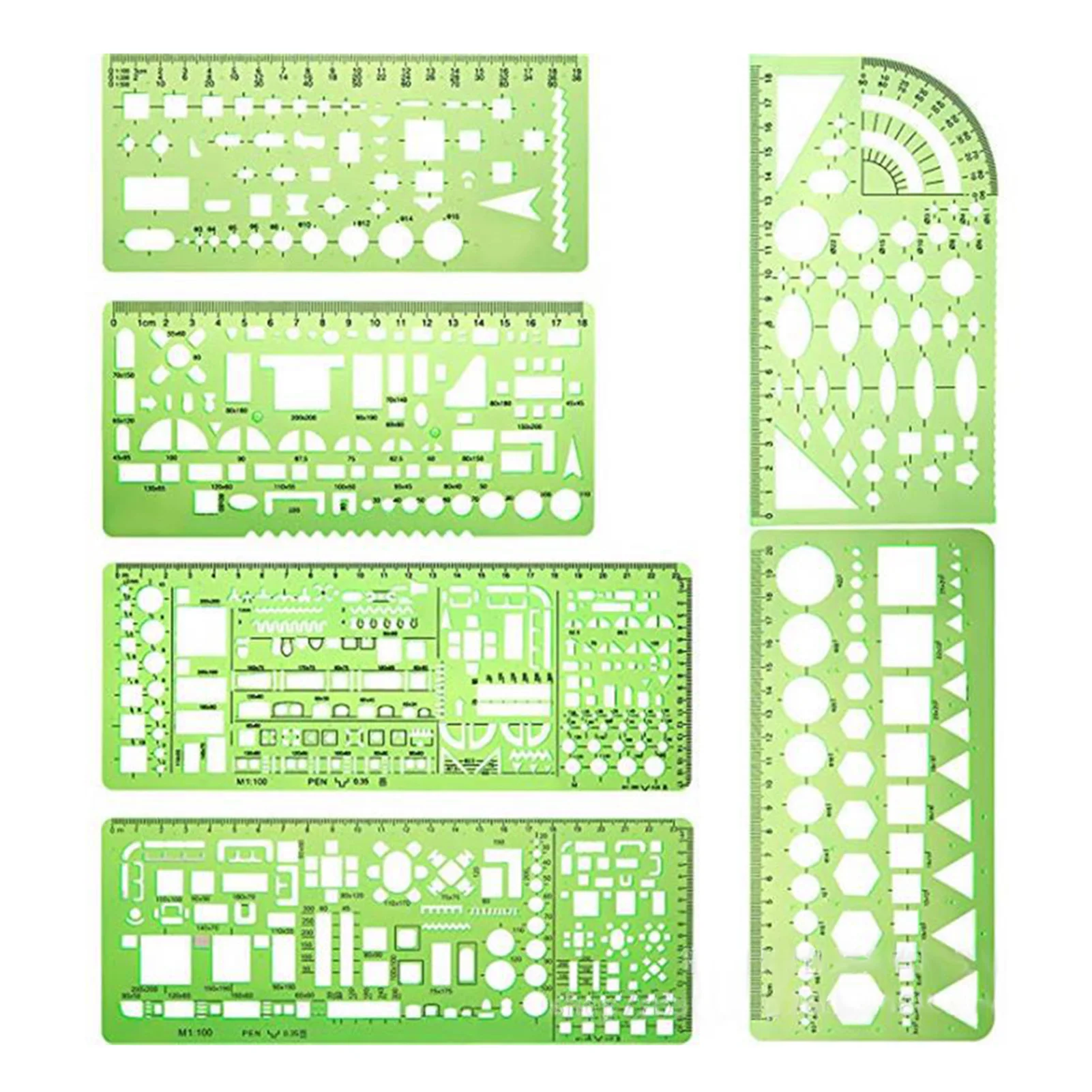 6 PCS Drawing Templates Building Formwork Geometric Design Office Furniture Drawing Measuring Template Ruler for School Office