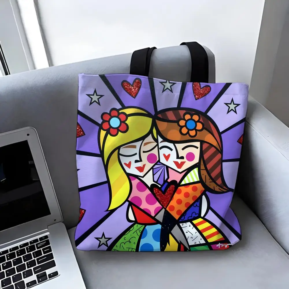 Double-Sided Printed Canvas Tote Bag - Eco-Friendly Reusable Handbag by Romero Britto