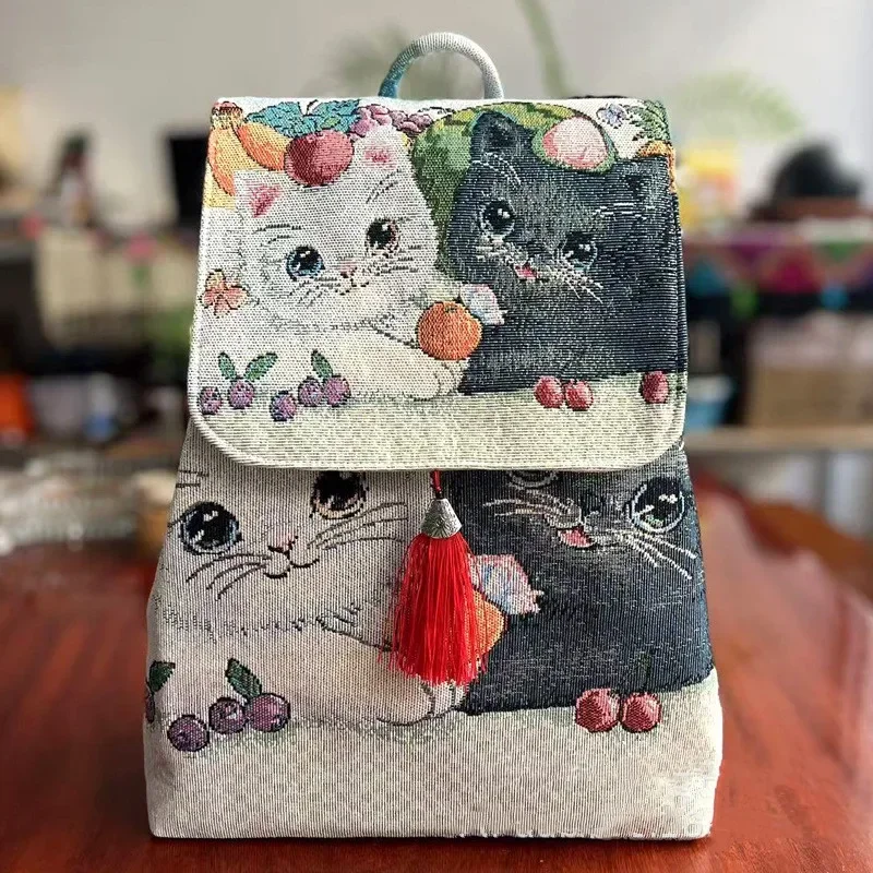 حقائب الظهر للنساء التطريز العرقية نمط الشارع الشه...