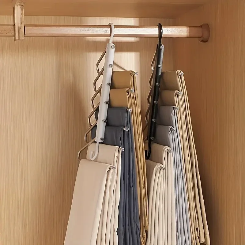 Stainless steel folding and stretchable clothes rack, multi-layer clothes hanging and pants rack