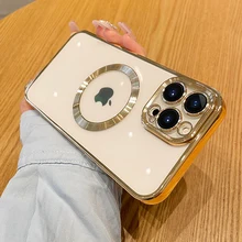  Luxury Plating Clear Logo Hole Shockproof Phone Case For iPhone 11 12 13 14 Pro Max Mini XR X XS 7 8 Plus Lens Protection Cover 