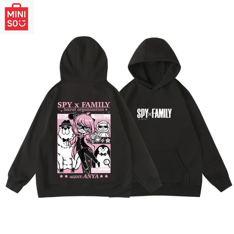 MINISO co-branded SPYÃ—FAMILY Anya Forger print hoodie, loose cartoon, multi-functional, casual and cute girl