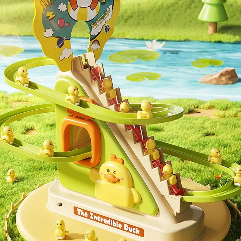 Ducks Climbing Toys Electric Duck Track Slide Toys LED Flashing Lights Music Button Toys Electric Climbing Stairs Toy Kids Gifts 2