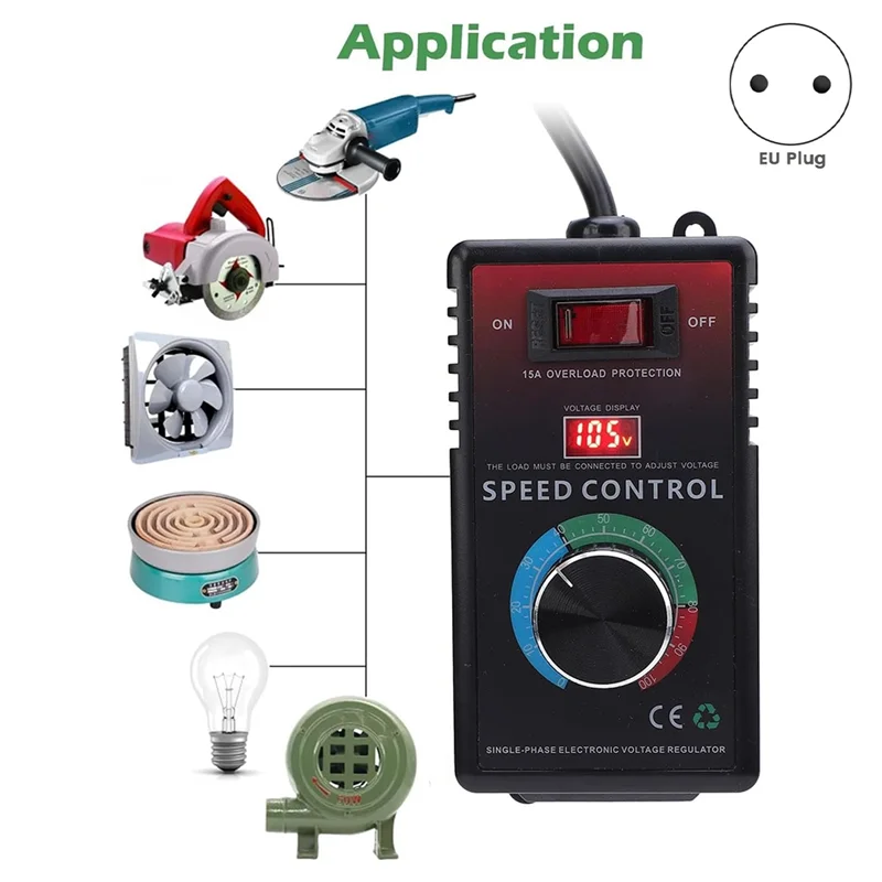 N11R AC 모터 속도 컨트롤러, 220V 15A 4000W 가변 속도 컨트롤러 팬 속도 컨트롤러, 3 속도 레벨 EU 플러그