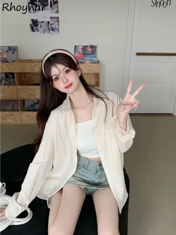 

Solid Shirt Women Spring Pocket Button Turn Down Collar Thin Breathable All-match Casual Comfortable Korean Style Students Chic