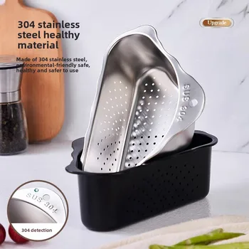 1PCS 304 Stainless Steel Triangular Sink Drain Basket Multifunctional Corner Shelf Kitchen Storage Rack Strainer Holder