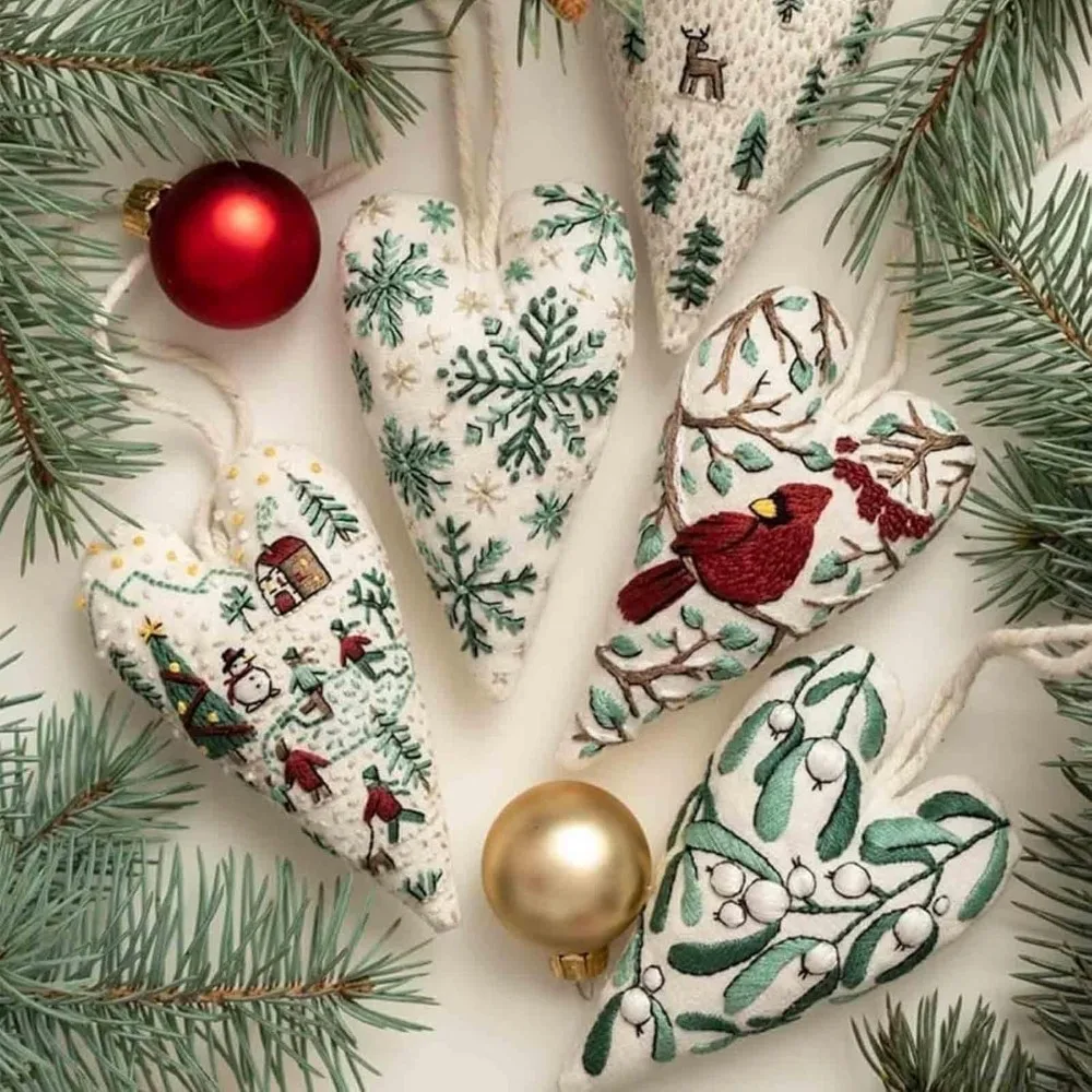 Embroidery Kit Christmas DIY Heart Shaped Hand Embroidered Ornament Xmas Tree Hanging Gift cross stitch kit punch needle embroidery kit