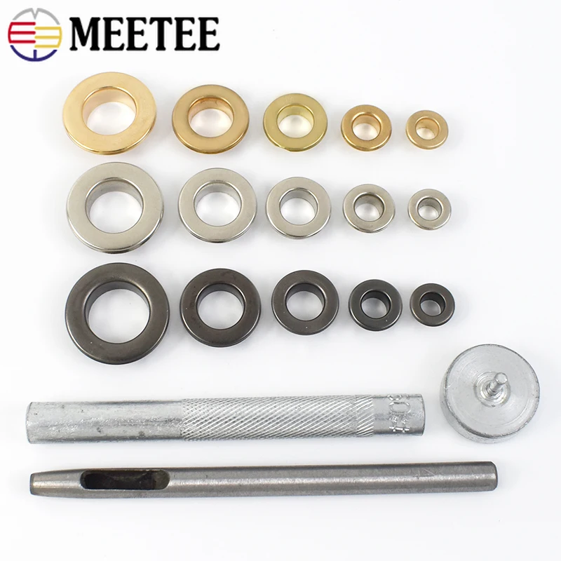 100Sets 4-10mm 3Colors Metal Eyelets Buckles with Installer Die Punch Tool DIY Clothing Belt Leather Craft Grommet Button