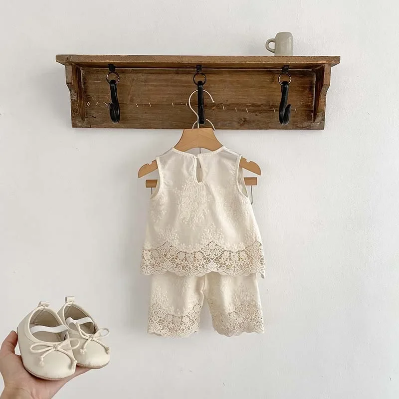 Cute Baby Girls Summer Lace Vest Pants Outfit