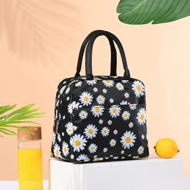 Daisy Print Lunch Bag, Portable Insulated Lunch Box Storage Bag For Outdoor