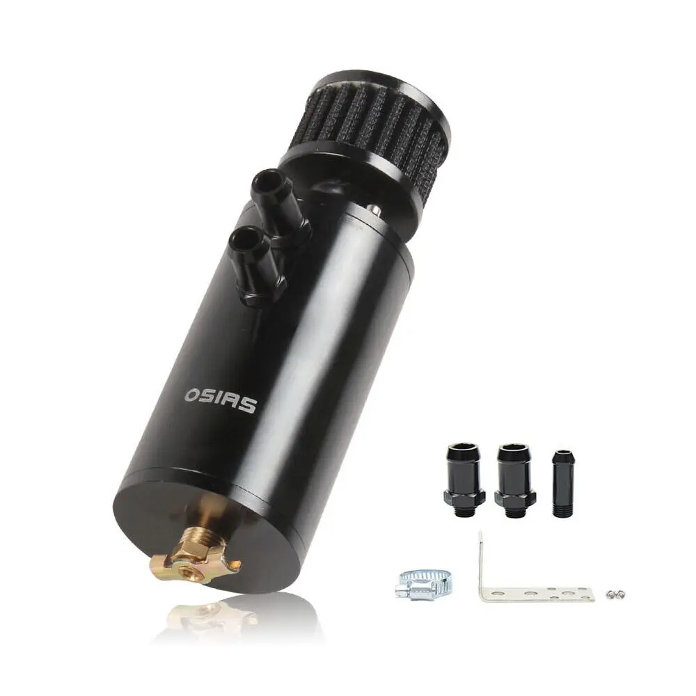 

OSIAS BLACK ALUMINUM OIL CATCH CAN RESERVOIR TANK WITH BREATHER FILTER BAFFLED