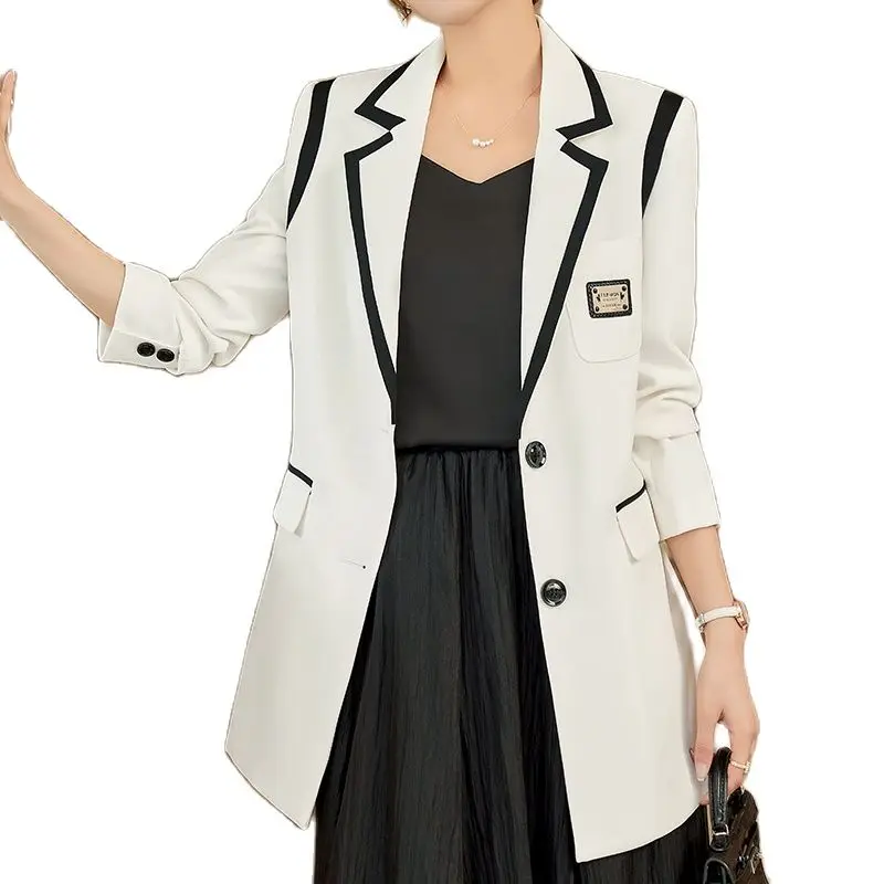 

Lenshin Women Two Button Jacket Full Sleeve Blazer Fashion Office Lady Casual Patchwork Coat Outwear Single Breasted Spring Tops