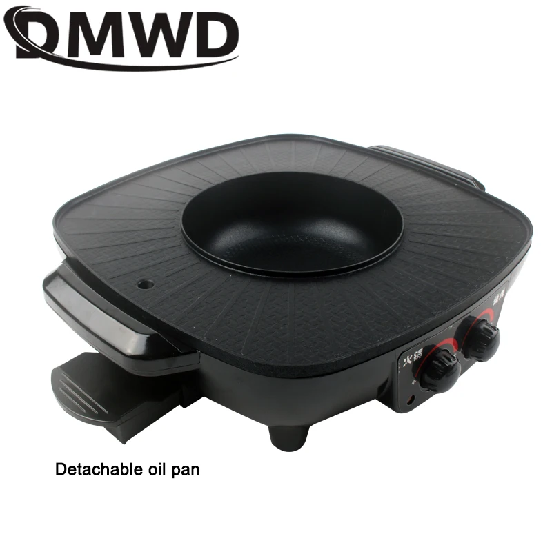 Electric Griddle DMWD Electric Grills Smokeless Barbecue BBQ Machine Household Baking Tray Home Roasted Korean Multi-function Indoor Hot Pot EU