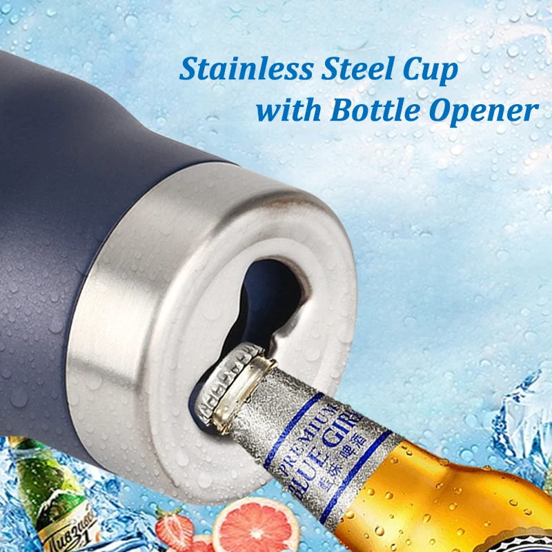 Stainless Steel Double-Layer Insulated Thermos Cup with Built-In Opener