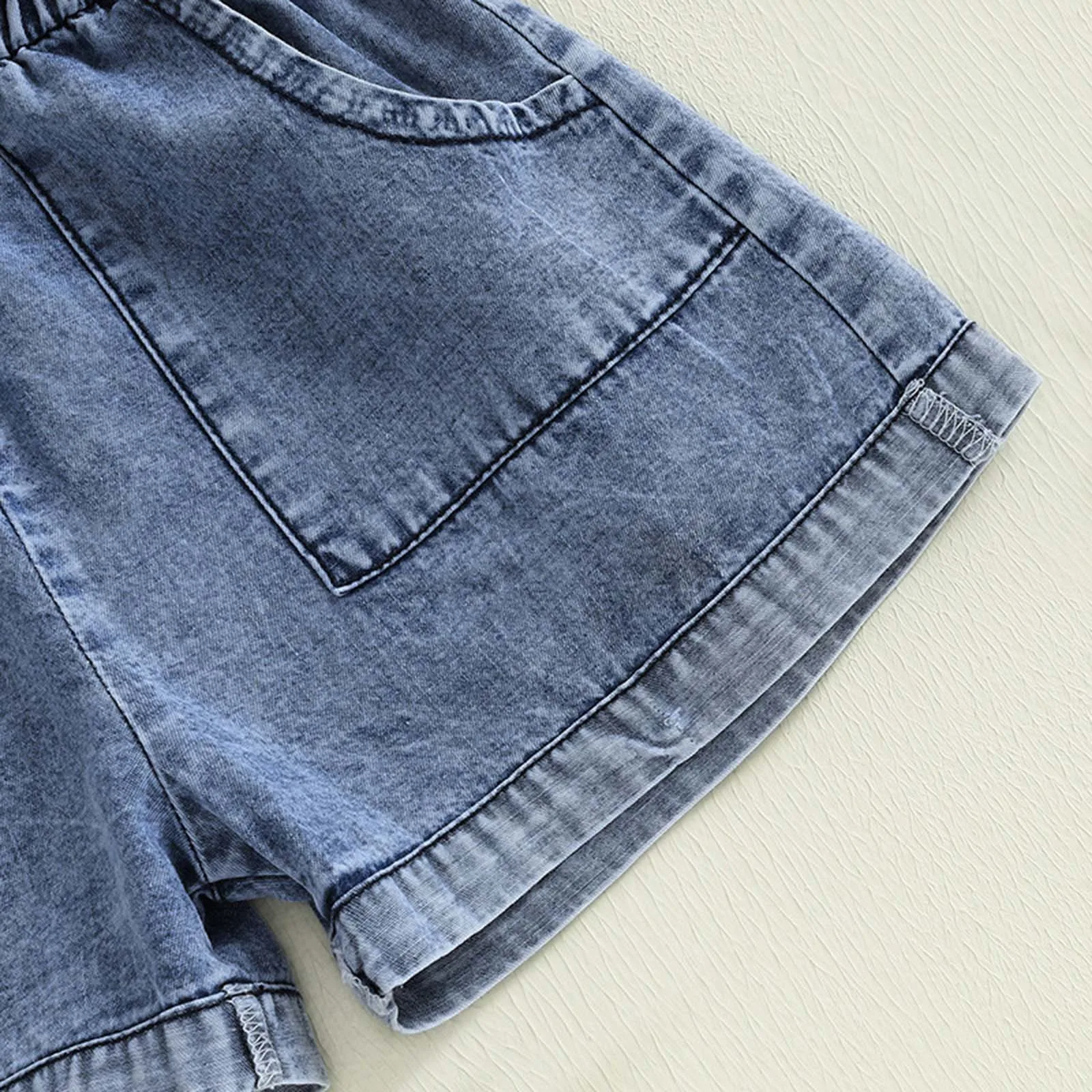 Toddler Girls Denim Overalls Shorts Short Sleeves Turn Down Collar Button Down Elastic Waist Children Jean Jumpsuit 1-4T 5