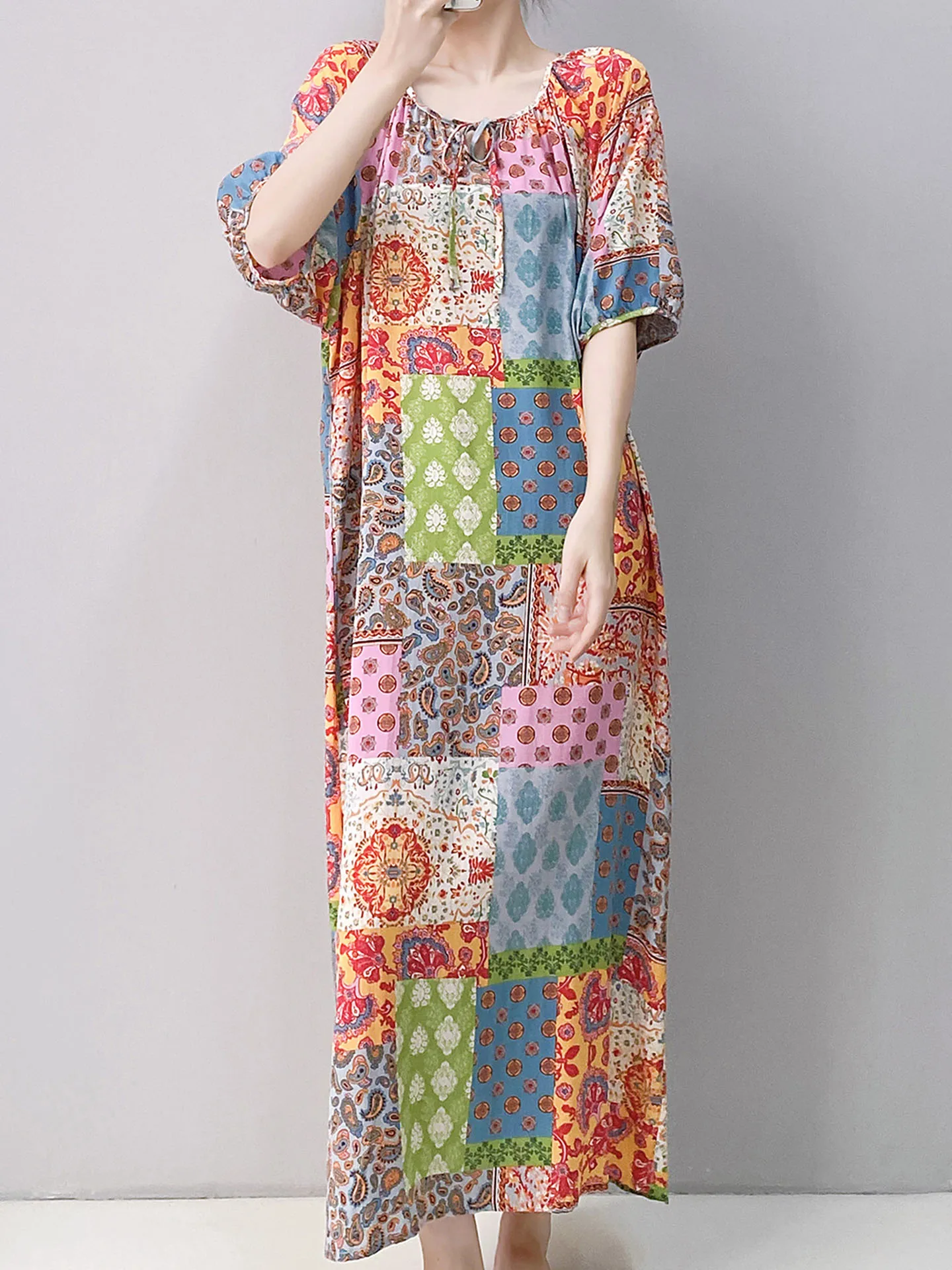 Ele ort Sve Women's Nightgown Summer Thin Cotton Silk Loose Artificial Cotton Home Clothes Full Skirt Long Dr