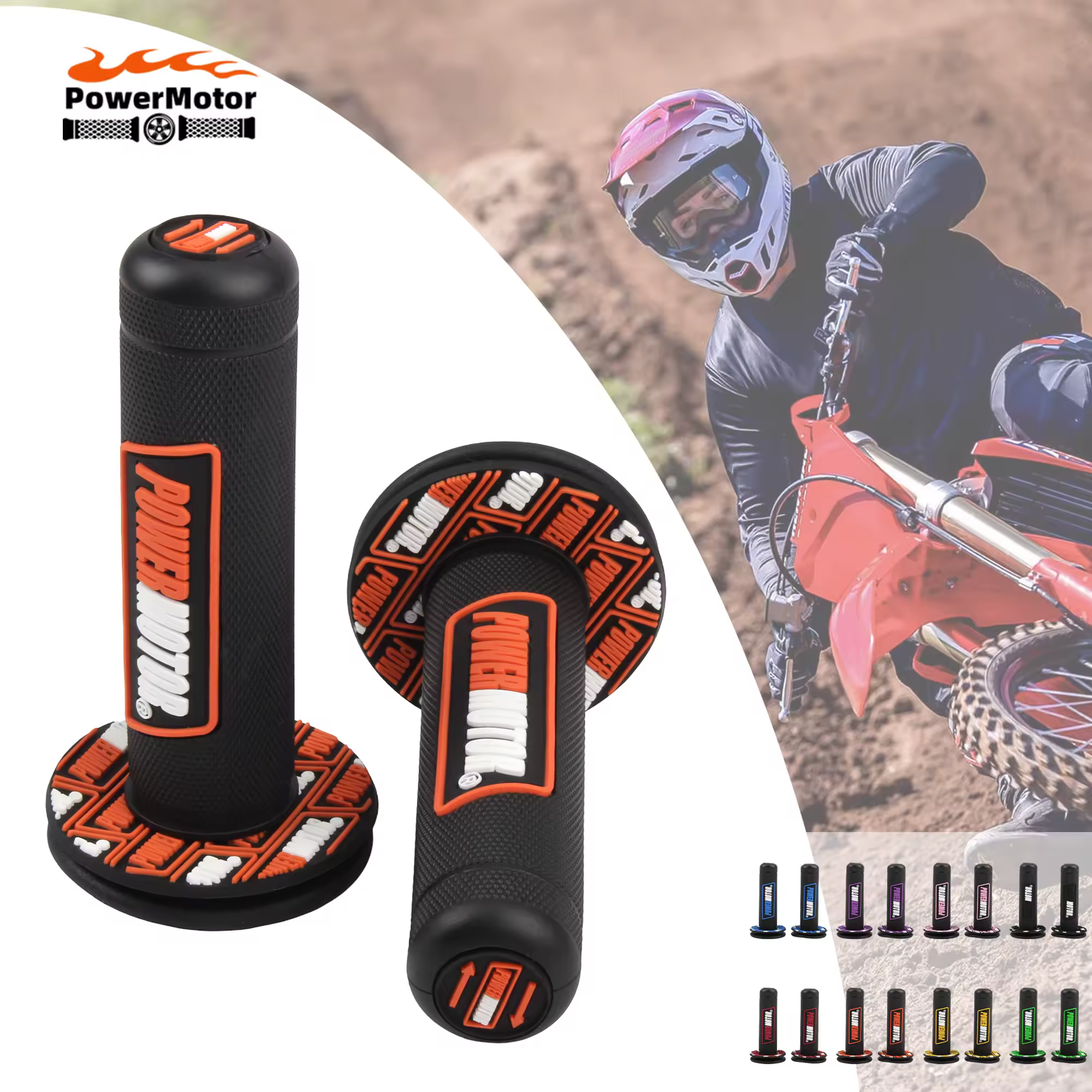 Universal Motorcycle Grips 7/8 In 22mm 24mm Handlebar Protection Accessories Dirt Bike Off-Road Rubber Gel Hand Grip Powermotor