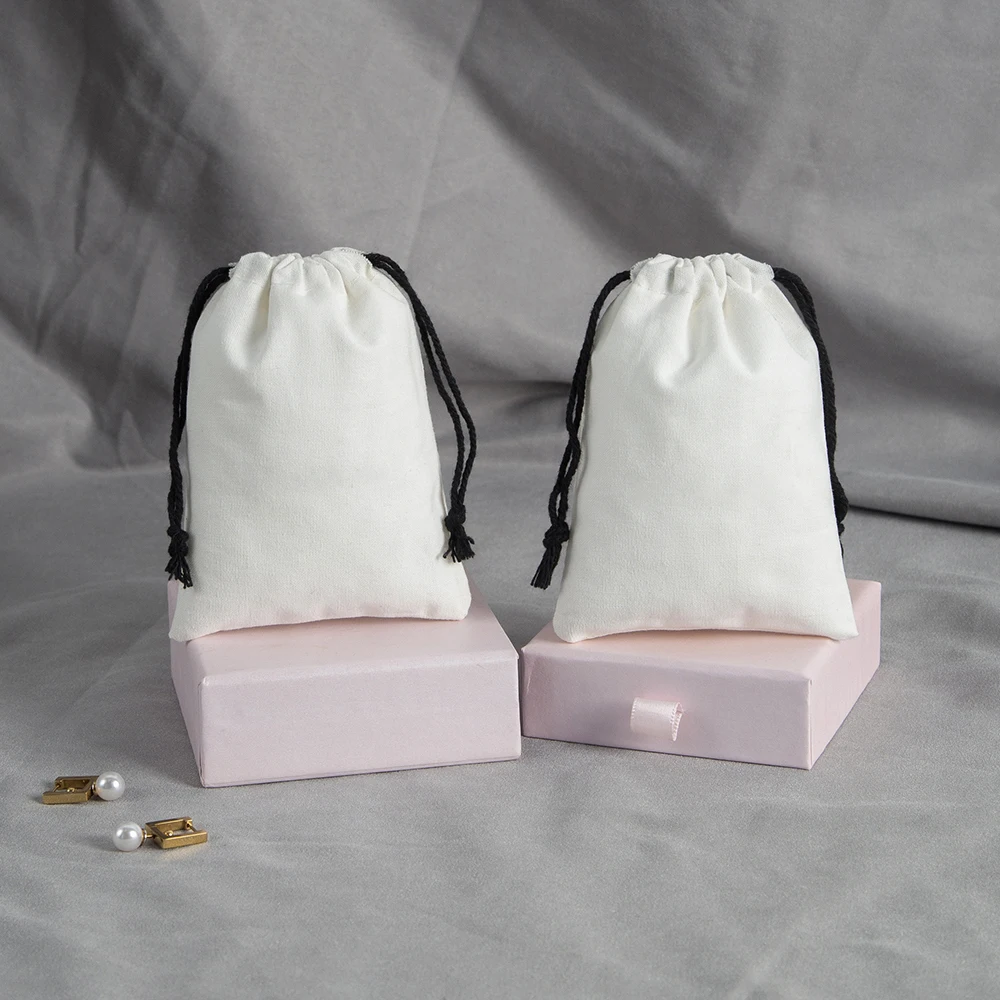 ECO Friendly Natural Cotton Drawstring Bag Jewelry Earrings Packaging Organizer Pouches 15x20cm String Cloth Dust Pouch
