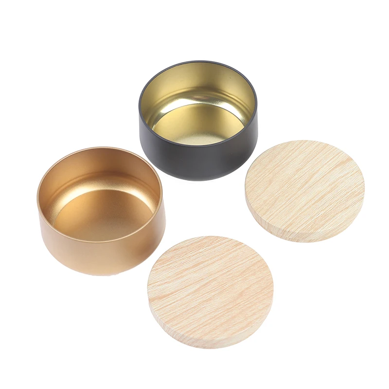 Luxury Candle Jar Candle Box Tinplate Can Wood Grain Lid Container Storage Box Round Empty Jar
