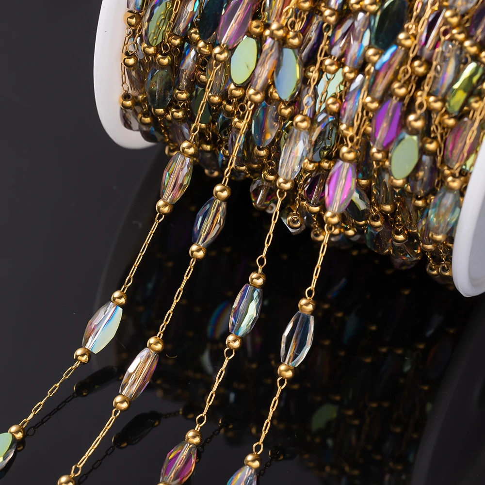 1 m goldene Edelstahlkette, glänzender blauer Stein, Perlenketten für Halskette, Armband, Schmuckherstellung, DIY-Zubehör, Bulk, kein Verblassen