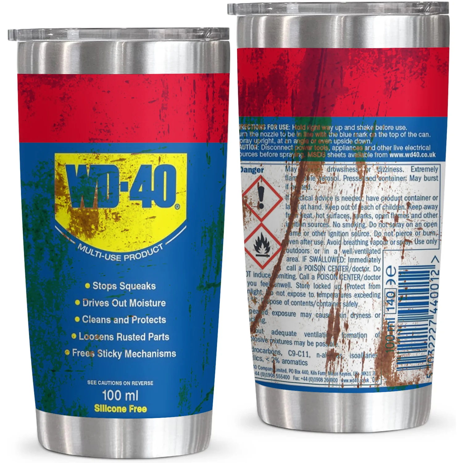 20Oz WD40 Stainless Steel Vacuum Insulated Tumbler Double Wall with Straw and Lid keep Cold Hot Drink Car Cup Distressed Design